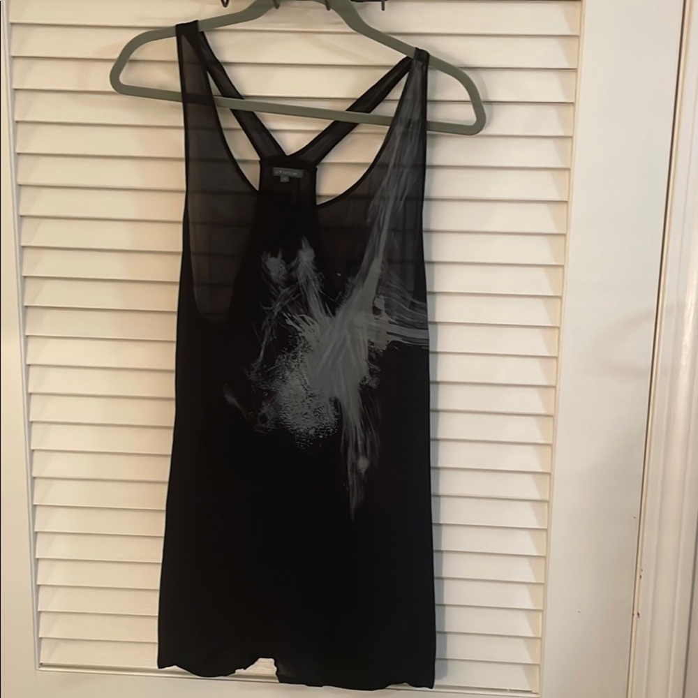 Storm Black and Gray Razor Back Abstract Design Sheer High Lo Tank Top Overlay